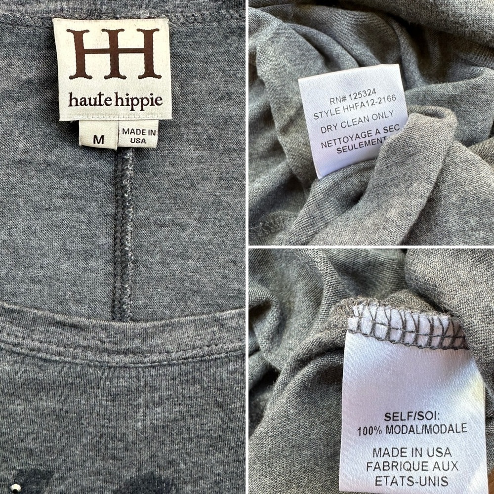 Haute Hippie Gray Rhinestone Rock & Roll is My Religion Surplus Sleeve Tee | M - Picture 12 of 14